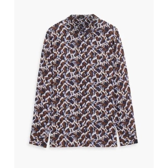 Theory Women's Navy Blue Brown Printed Silk-chiffon Shirt, size S - Picture 14 of 16